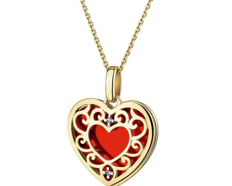 Apart Zawieszka z żółtego złota z diamentami i emalią - serce - 0,008 ct - próba 375< Wszystkie