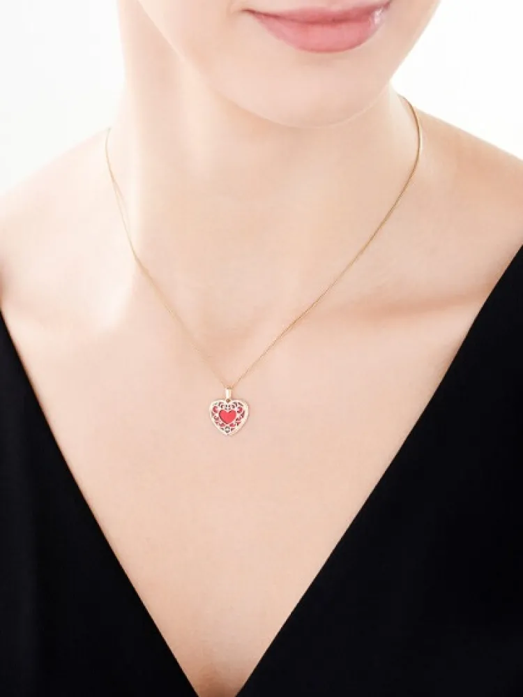 Apart Zawieszka z żółtego złota z diamentami i emalią - serce - 0,008 ct - próba 375< Wszystkie