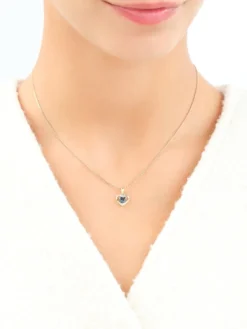 New Apart Zawieszka z żółtego złota z diamentami i topazem London Blue - serce - próba 375
