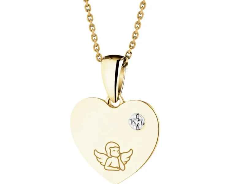 Apart Zawieszka z żółtego złota z diamentem - serce, aniołek - 0,005 ct - próba 375< Zawieszki
