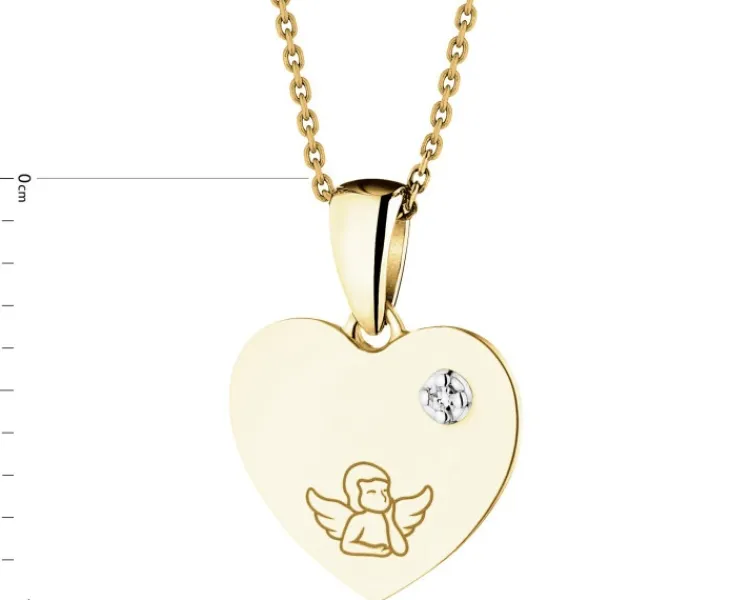 Apart Zawieszka z żółtego złota z diamentem - serce, aniołek - 0,005 ct - próba 375< Zawieszki