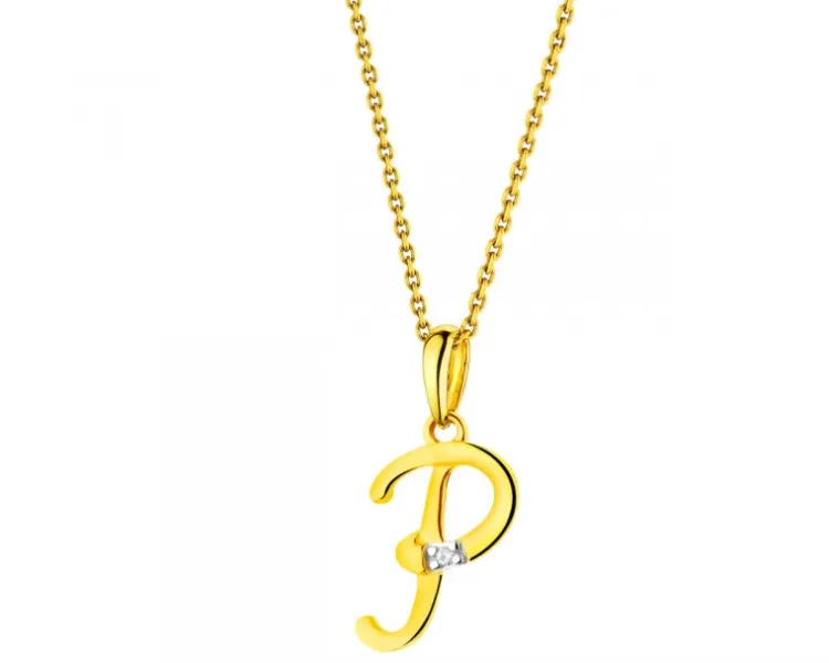 Apart Zawieszka z żółtego złota z diamentem - litera P - 0,004 ct - próba 585< Zawieszki