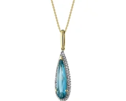 Sale Apart Zawieszka z żółtego złota z diamentami i topazem London Blue - próba 585