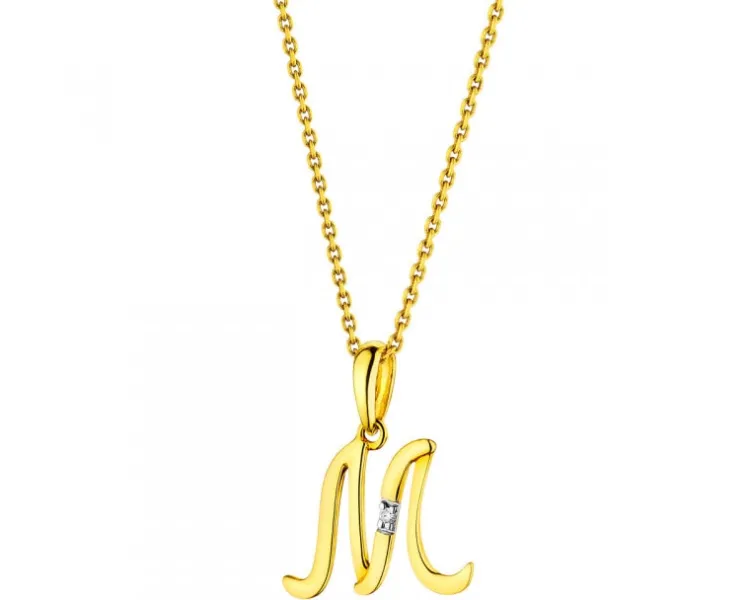 Apart Zawieszka z żółtego złota z diamentem - litera M - 0,004 ct - próba 585< Zawieszki