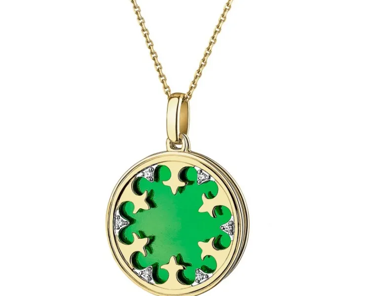 Apart Zawieszka z żółtego złota z diamentami i emalią - rozeta - 0,01 ct - próba 375< Zawieszki