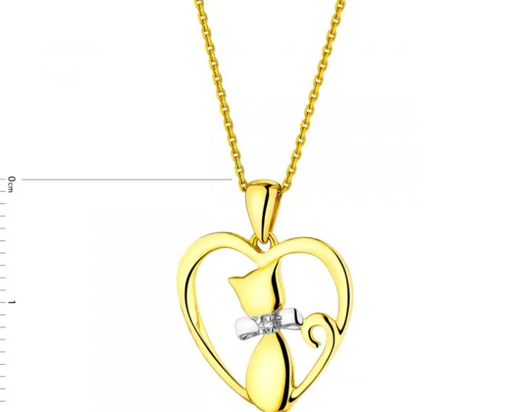 Discount Apart Zawieszka z żółtego złota z diamentem - kot, serce - 0,006 ct - próba 375