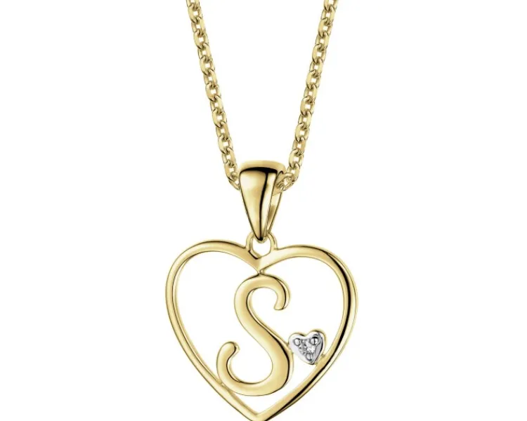 Online Apart Zawieszka z żółtego złota z diamentem - litera S, serce - 0,005 ct - próba 375