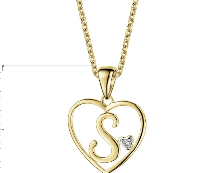Online Apart Zawieszka z żółtego złota z diamentem - litera S, serce - 0,005 ct - próba 375
