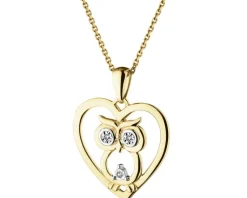 New Apart Zawieszka z żółtego złota z diamentami - sowa, serce - 0,01 ct - próba 585