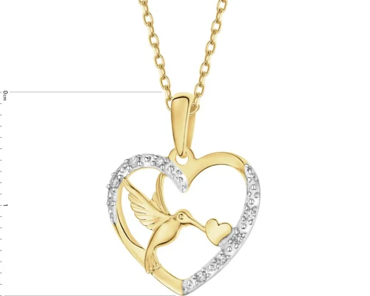 Apart Zawieszka z żółtego złota z diamentami - koliber, serca - 0,03 ct - próba 585< Wszystkie