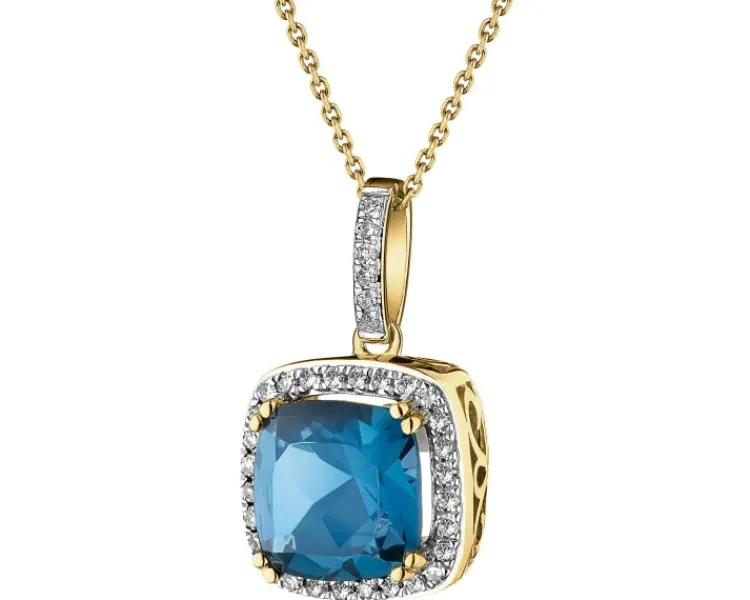 Outlet Apart Zawieszka z żółtego złota z diamentami i topazem London Blue - próba 585