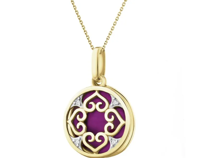 Clearance Apart Zawieszka z żółtego złota z diamentami i emalią - 0,01 ct - próba 375