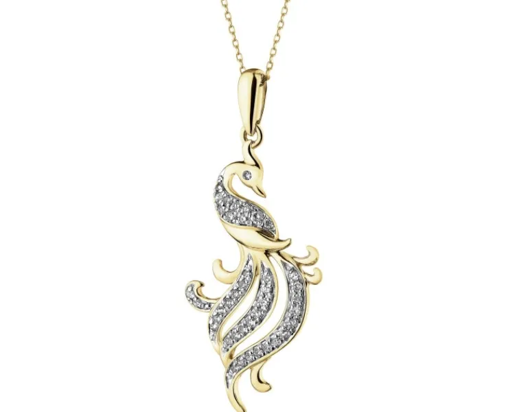 Discount Apart Zawieszka z żółtego złota z diamentami - feniks - 0,15 ct - próba 585