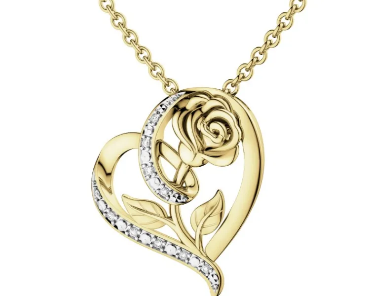 Apart Zawieszka z żółtego złota z diamentami - serce, róża - 0,05 ct - próba 585< Zawieszki