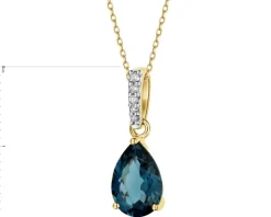 New Apart Zawieszka z żółtego złota z diamentami i topazem London Blue - próba 585