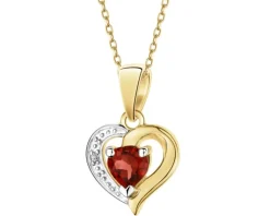 Clearance Apart Zawieszka z żółtego złota z diamentem i granatem - serce - próba 375