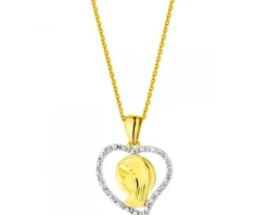 Apart Zawieszka z żółtego złota z diamentami - medalik Matka Boska, serce - 0,01 ct - próba 375< Zawieszki