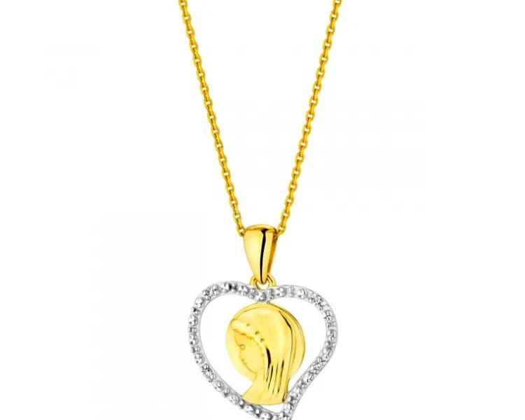 Apart Zawieszka z żółtego złota z diamentami - medalik Matka Boska, serce - 0,01 ct - próba 375< Zawieszki