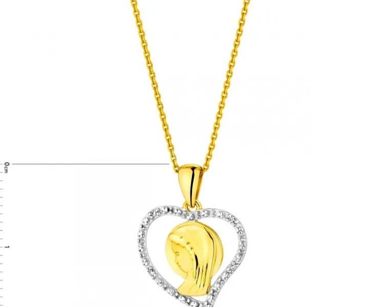 Apart Zawieszka z żółtego złota z diamentami - medalik Matka Boska, serce - 0,01 ct - próba 375< Zawieszki