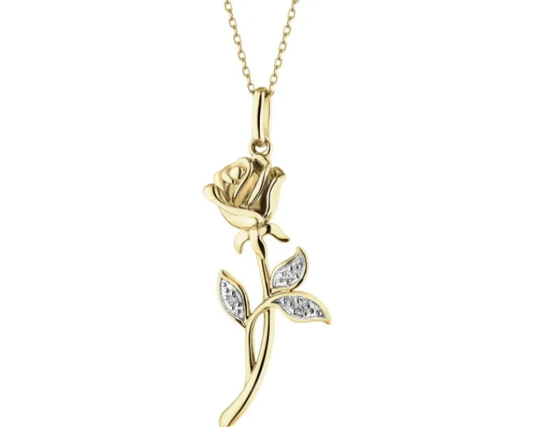 Online Apart Zawieszka z żółtego złota z diamentami - róża, kwiat - 0,01 ct - próba 585