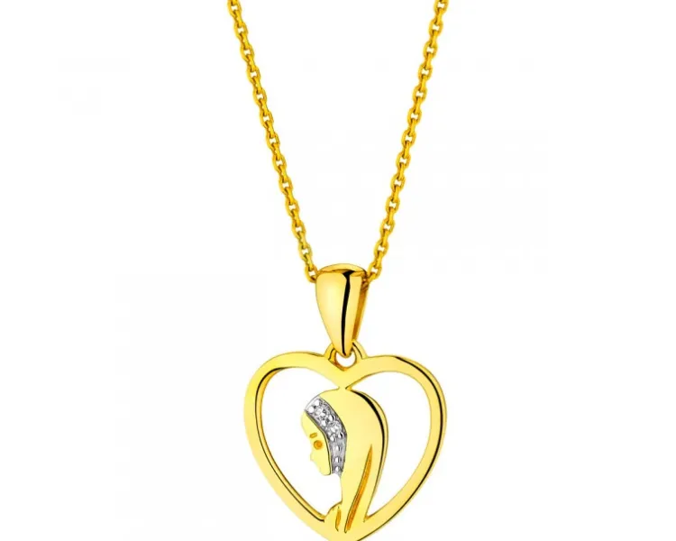 Apart Zawieszka z żółtego złota z diamentami - medalik Matka Boska, serce - 0,006 ct - próba 585< Zawieszki