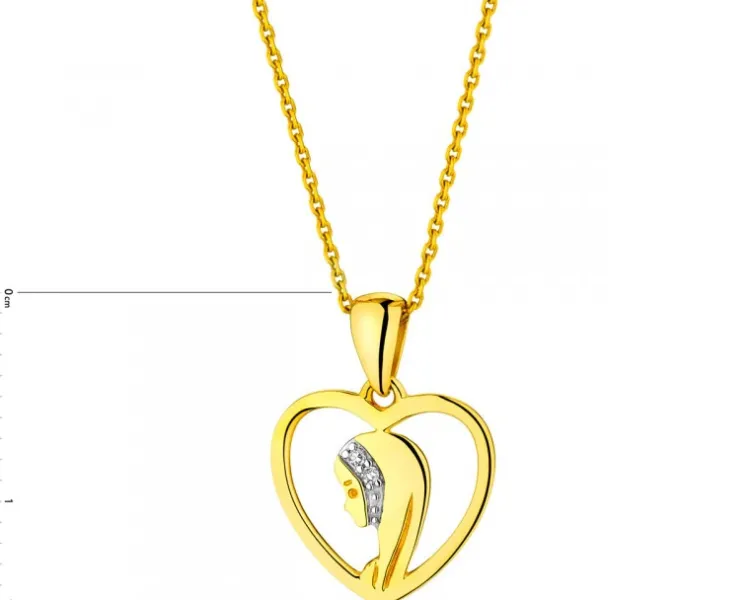 Apart Zawieszka z żółtego złota z diamentami - medalik Matka Boska, serce - 0,006 ct - próba 585< Zawieszki