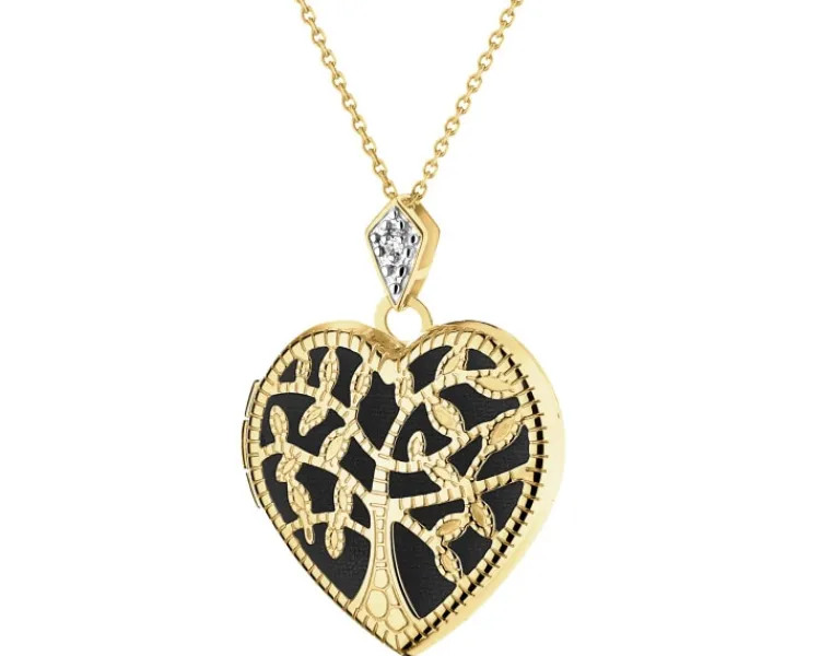 Apart Zawieszka z żółtego złota z diamentem - puzderko - serce, drzewko - 0,005 ct - próba 585< Zawieszki
