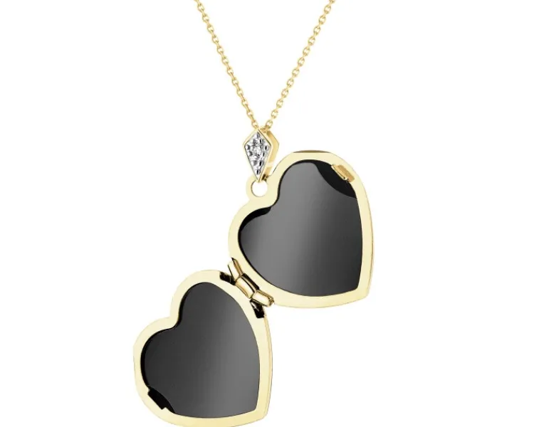 Apart Zawieszka z żółtego złota z diamentem - puzderko - serce, drzewko - 0,005 ct - próba 585< Zawieszki