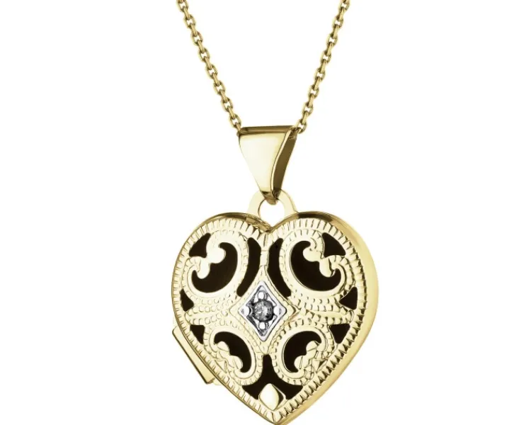 Apart Zawieszka z żółtego złota z diamentem - puzderko - serce - 0,01 ct - próba 375< Zawieszki