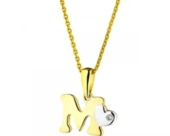 Online Apart Zawieszka z żółtego złota z diamentem - litera M - 0,004 ct - próba 375