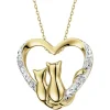 Apart Zawieszka z żółtego złota z diamentami - koty, serce - 0,02 ct - próba 375< Zawieszki
