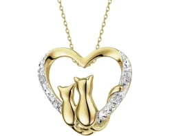 Apart Zawieszka z żółtego złota z diamentami - koty, serce - 0,02 ct - próba 375< Zawieszki