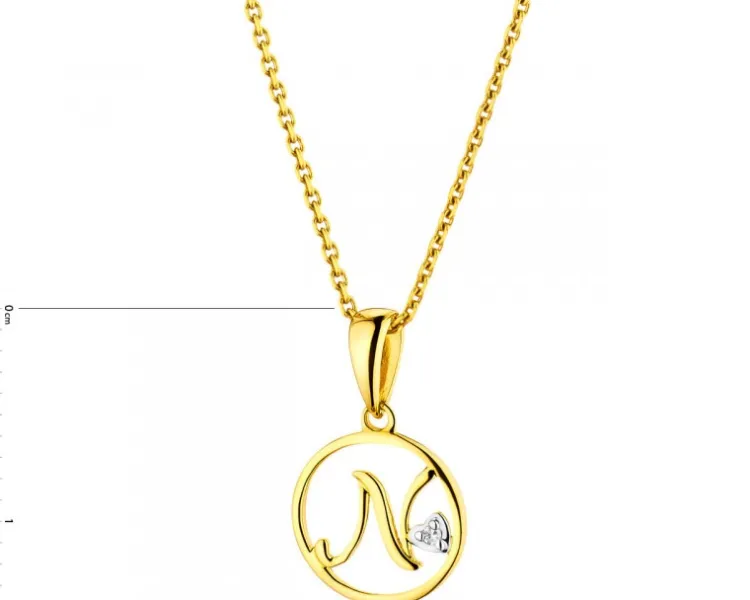 Online Apart Zawieszka z żółtego złota z diamentem - litera N - 0,003 ct - próba 585
