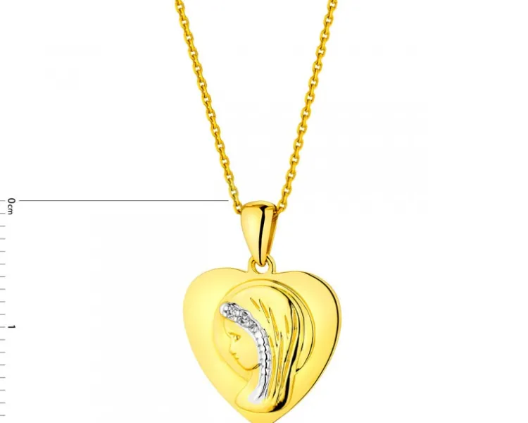 Apart Zawieszka z żółtego złota z diamentami - medalik Matka Boska, serce - 0,006 ct - próba 375< Zawieszki