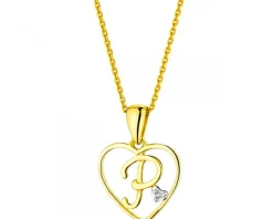 Apart Zawieszka z żółtego złota z diamentem - litera P, serce - 0,005 ct - próba 375< Zawieszki