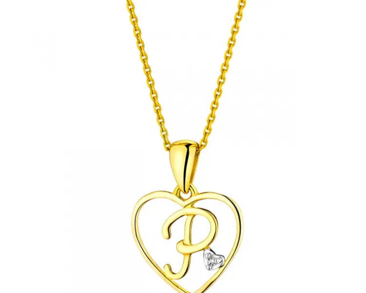 Apart Zawieszka z żółtego złota z diamentem - litera P, serce - 0,005 ct - próba 375< Zawieszki