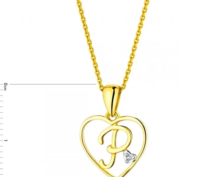 Apart Zawieszka z żółtego złota z diamentem - litera P, serce - 0,005 ct - próba 375< Zawieszki