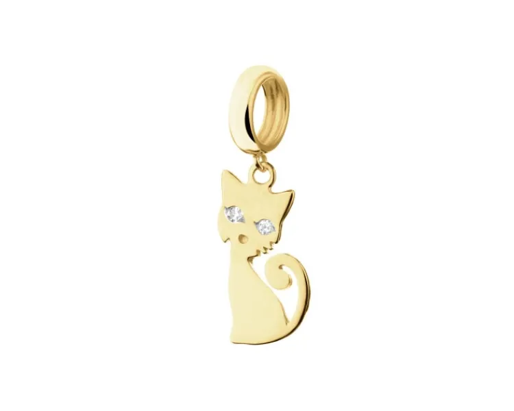 Hot Apart Złota zawieszka beads z diamentami - kot - 0,01 ct - próba 375
