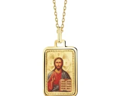 Clearance Apart Złota zawieszka z emalią - medalik z wizerunkiem Chrystusa