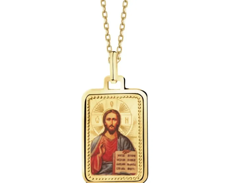 Clearance Apart Złota zawieszka z emalią - medalik z wizerunkiem Chrystusa
