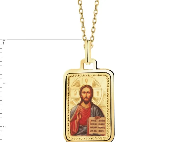 Clearance Apart Złota zawieszka z emalią - medalik z wizerunkiem Chrystusa